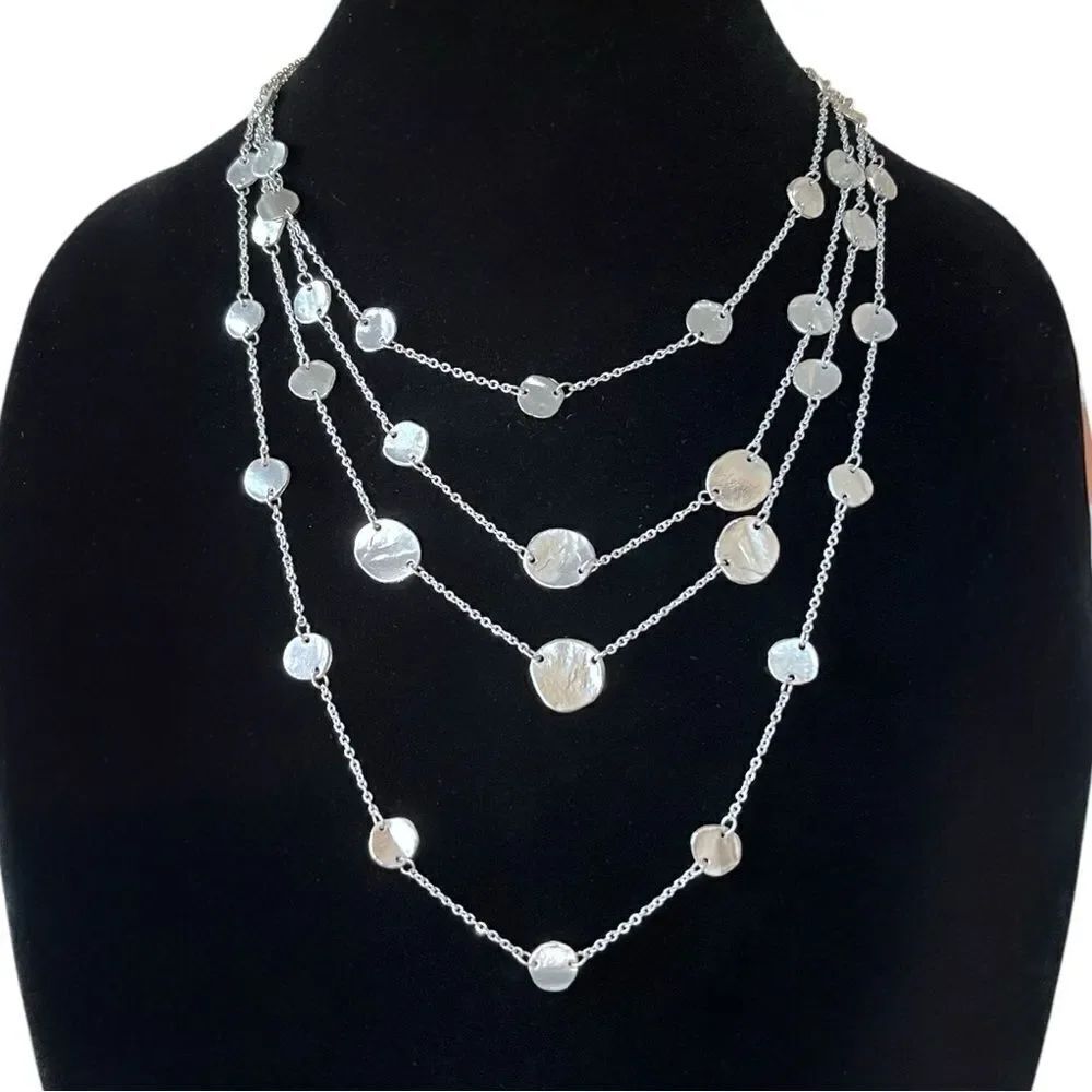 Karine Sultan Silver Station Coin Multi Strand Necklace
